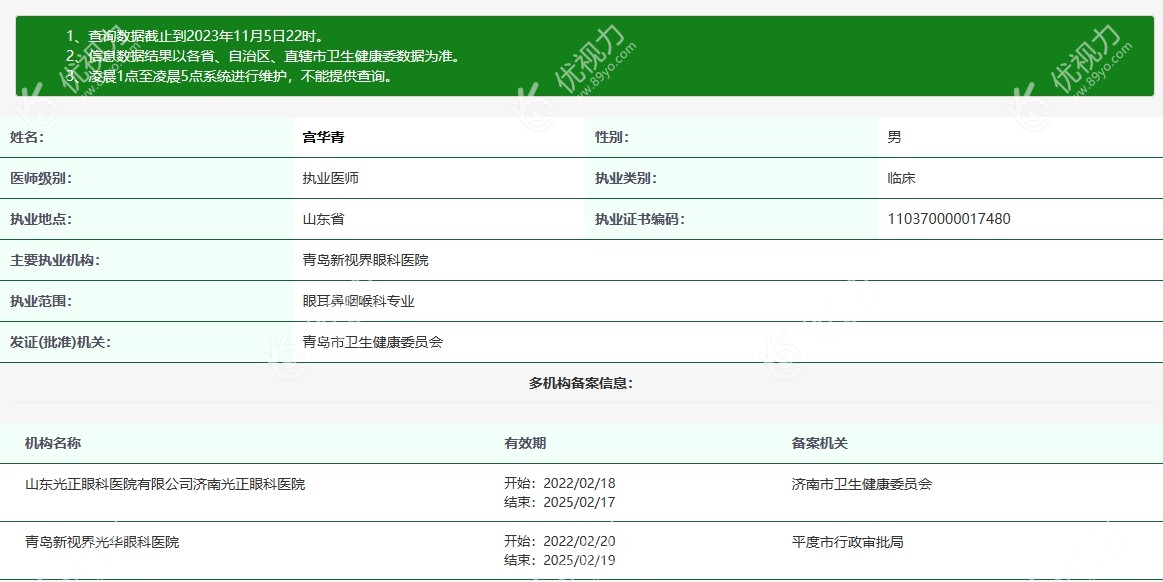 宫华青医生资格证书。89yo.com